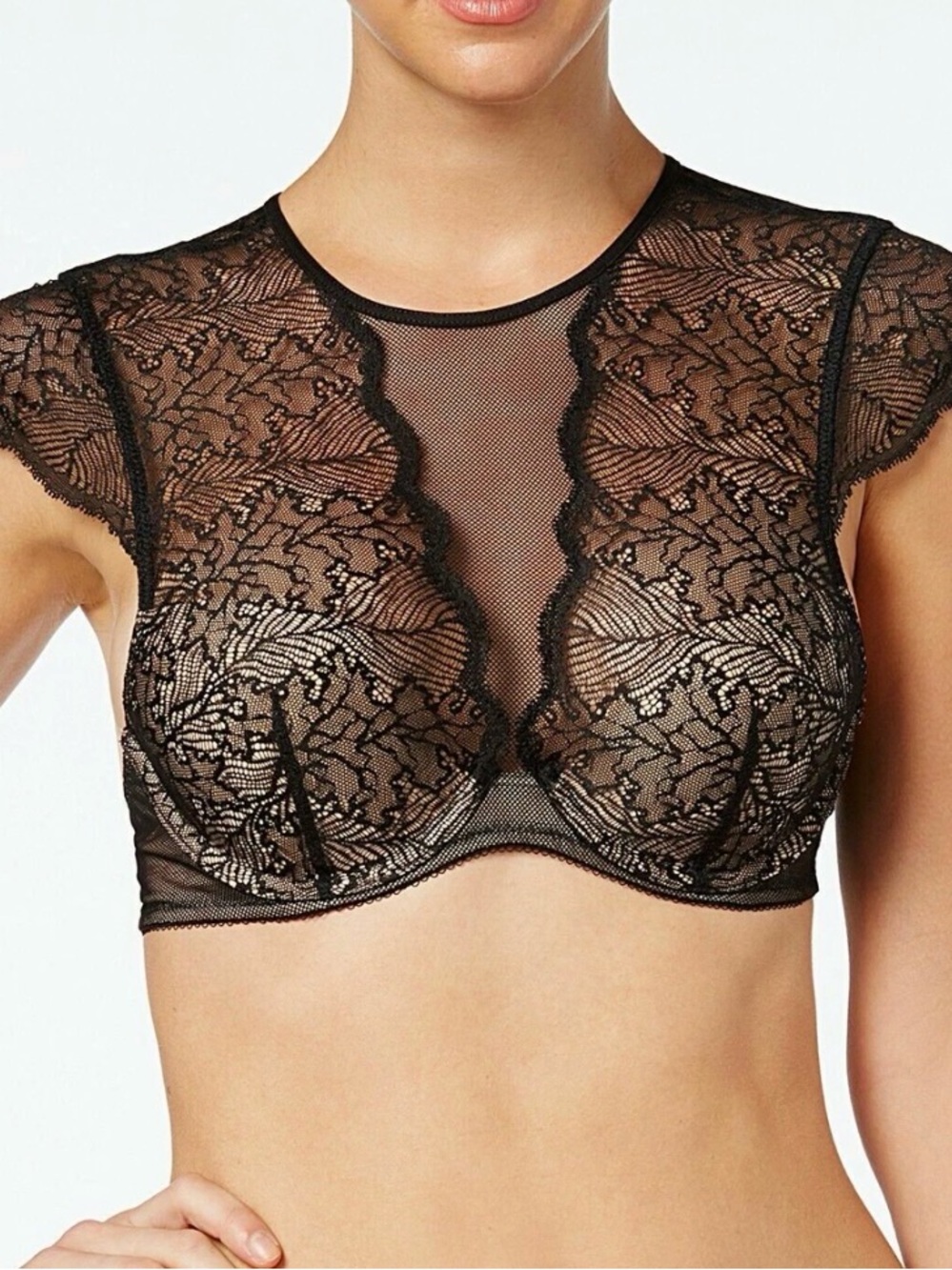 b.tempt'd Black Bralette After Hours fishnet lace Underwire Bra S